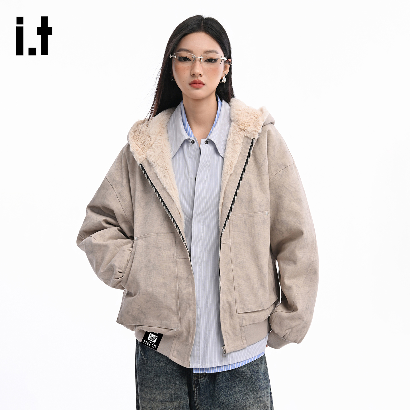 时尚加绒加厚连帽派克棉服