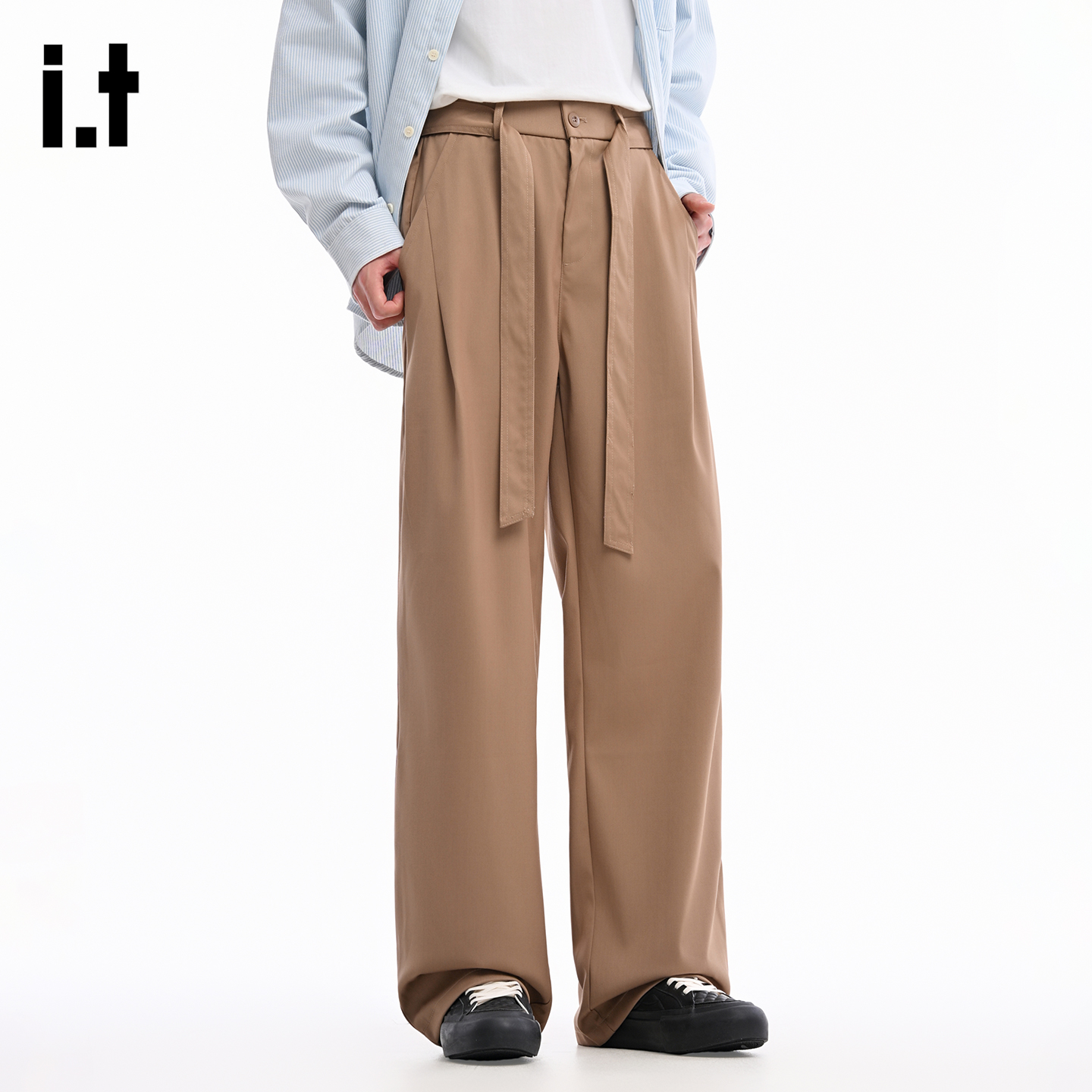 高级感腰带设计宽松西装裤男士