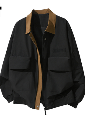 it :5cm/FIVECM潮牌黑色翻领工装夹克男士2025秋冬飞行服休闲外套