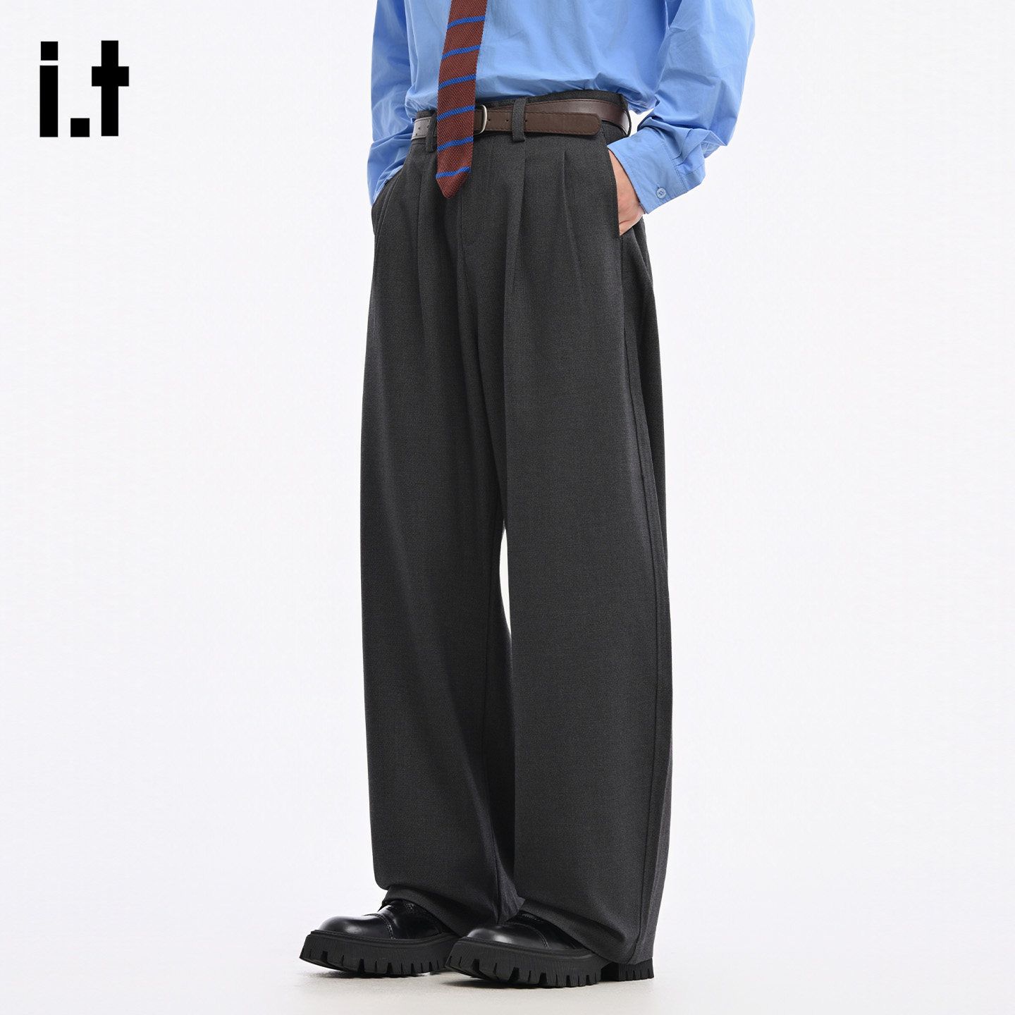 it :5cm/FIVECM深灰色宽松垂感休闲西装裤男士2025春秋直筒裤长裤