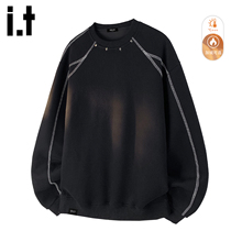 it :5cm/FIVECM黑色圆领缉明线解构加绒卫衣男士2025秋冬宽松上衣