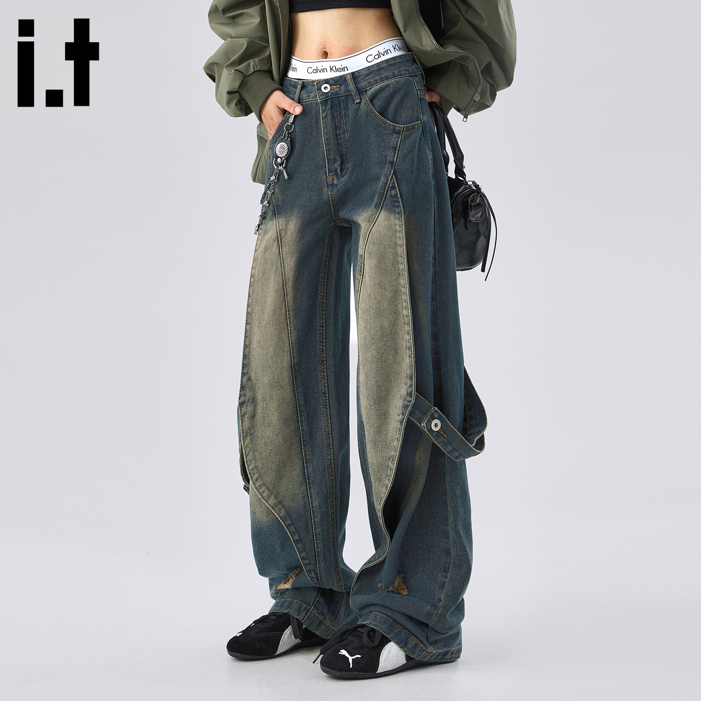 it :5cm/FIVECM设计感高街工装牛仔裤男女2025秋季潮流宽松阔腿裤