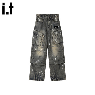 it :5cm/FIVECM个性涂鸦工装牛仔裤男女2025新款秋季宽松阔腿裤