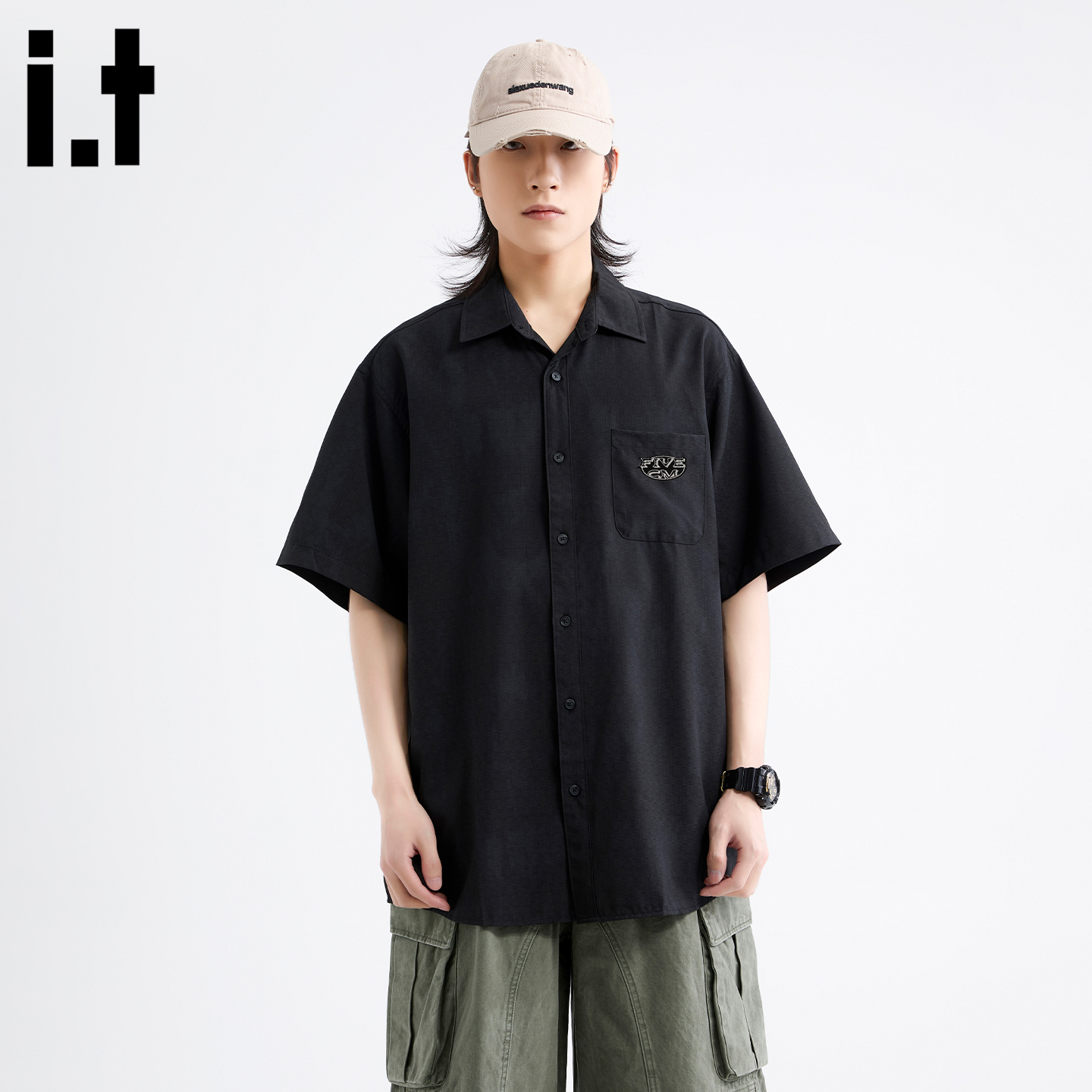 it :5cm/FIVECM美式时尚潮流短袖衬衫男款2025夏季薄款高级感上衣