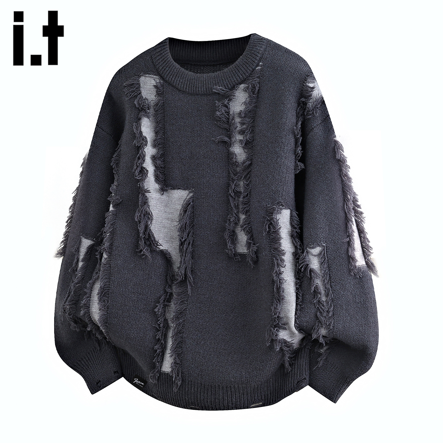 ITIS破洞补丁毛衣男慵懒上衣