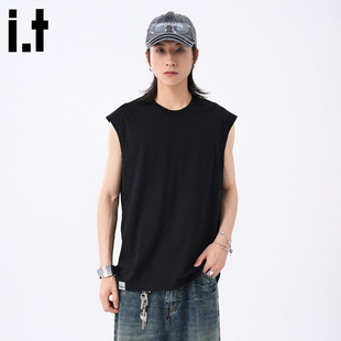 it :5cm/FIVECM黑色无袖圆领背心男款2025新款夏季宽松高级感上衣
