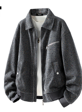 it :5cm/FIVECM灰色小香风翻领粗花呢外套男款2025秋冬季宽松夹克