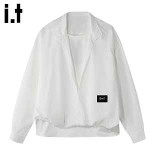 男士 FIVECM白色设计感v领衬衫 2025春秋宽松百搭休闲上衣 5cm