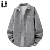 男2025秋冬复古外套上衣 衬衫 5cm FIVECM灰色简约水洗翻领长袖