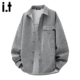 男2025秋冬复古外套上衣 衬衫 5cm FIVECM灰色简约水洗翻领长袖