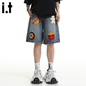 潮牌五分裤 夏 设计感毛巾绣牛仔短裤 女美式 5cm FIVECM男女同款