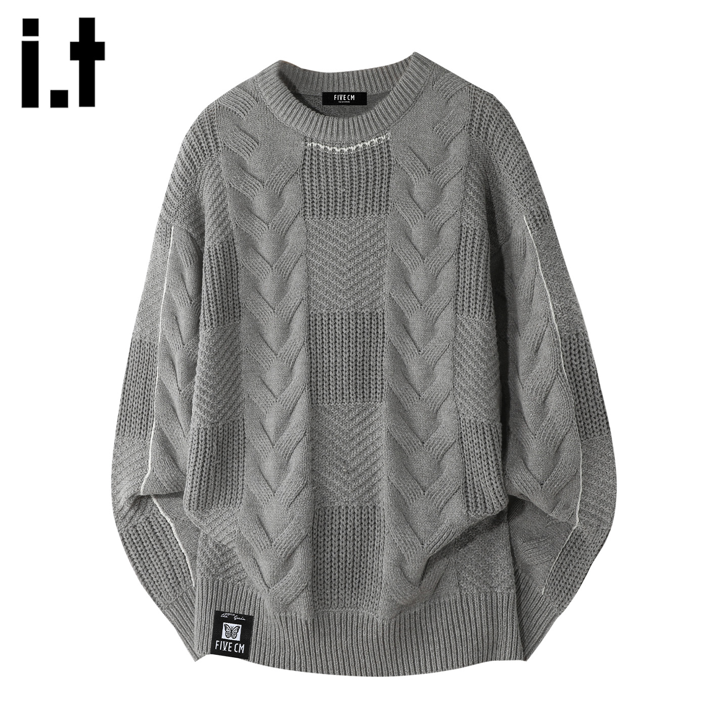 it5cm/FIVECM潮流灰色麻花毛衣
