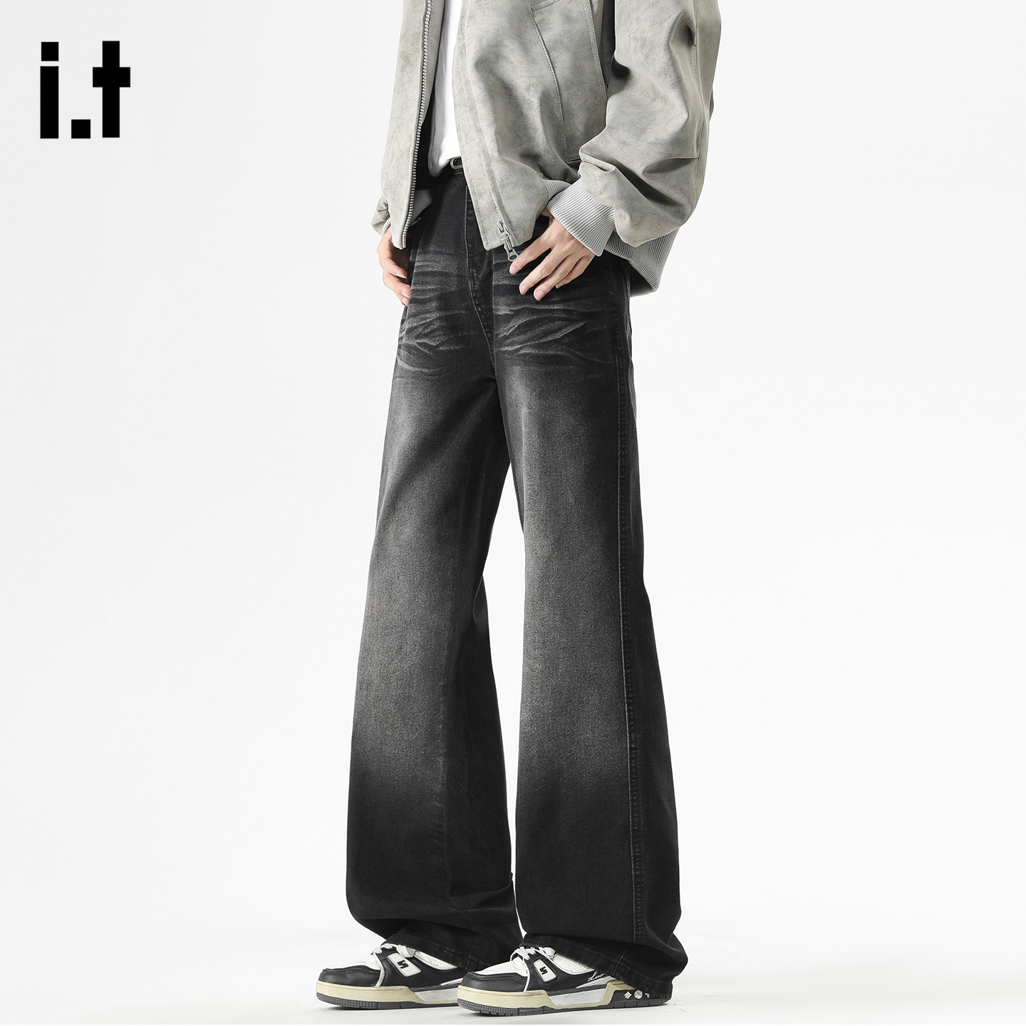 it :5cm/FIVECM春季水洗做旧牛仔裤男美式复古宽松直筒阔腿长裤子