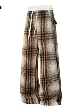 it :5cm/FIVECM复古北极绒毛呢格子休闲工装裤男士秋冬阔腿裤长裤