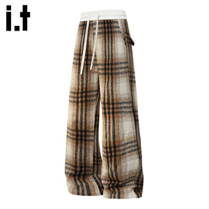 it5cm复古北极绒毛呢格子休闲裤