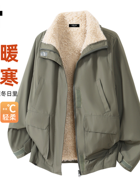it :5cm/FIVECM军绿色毛领羊羔绒夹克春季工装冲锋衣百搭棉服外套