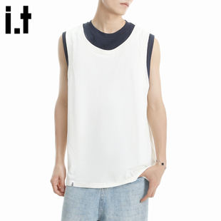 it :5cm/FIVECM美式拼接假两件背心男款2025新款夏季无袖t恤上衣