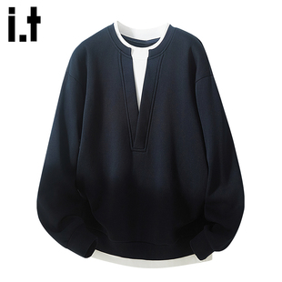 5cm 时尚 FIVECM亨利领撞色假两件长袖 2025秋冬款 上衣 卫衣男士