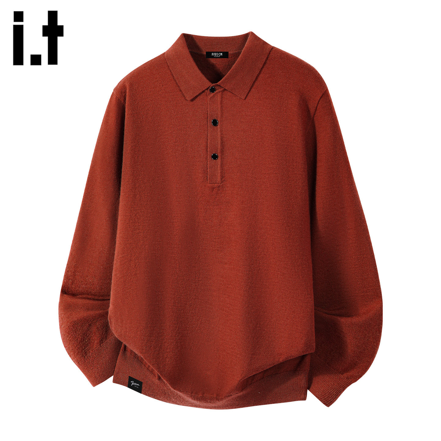 it :5cm/FIVECM纯色简约男士修身翻领针织衫发热纤维保暖毛衣春款
