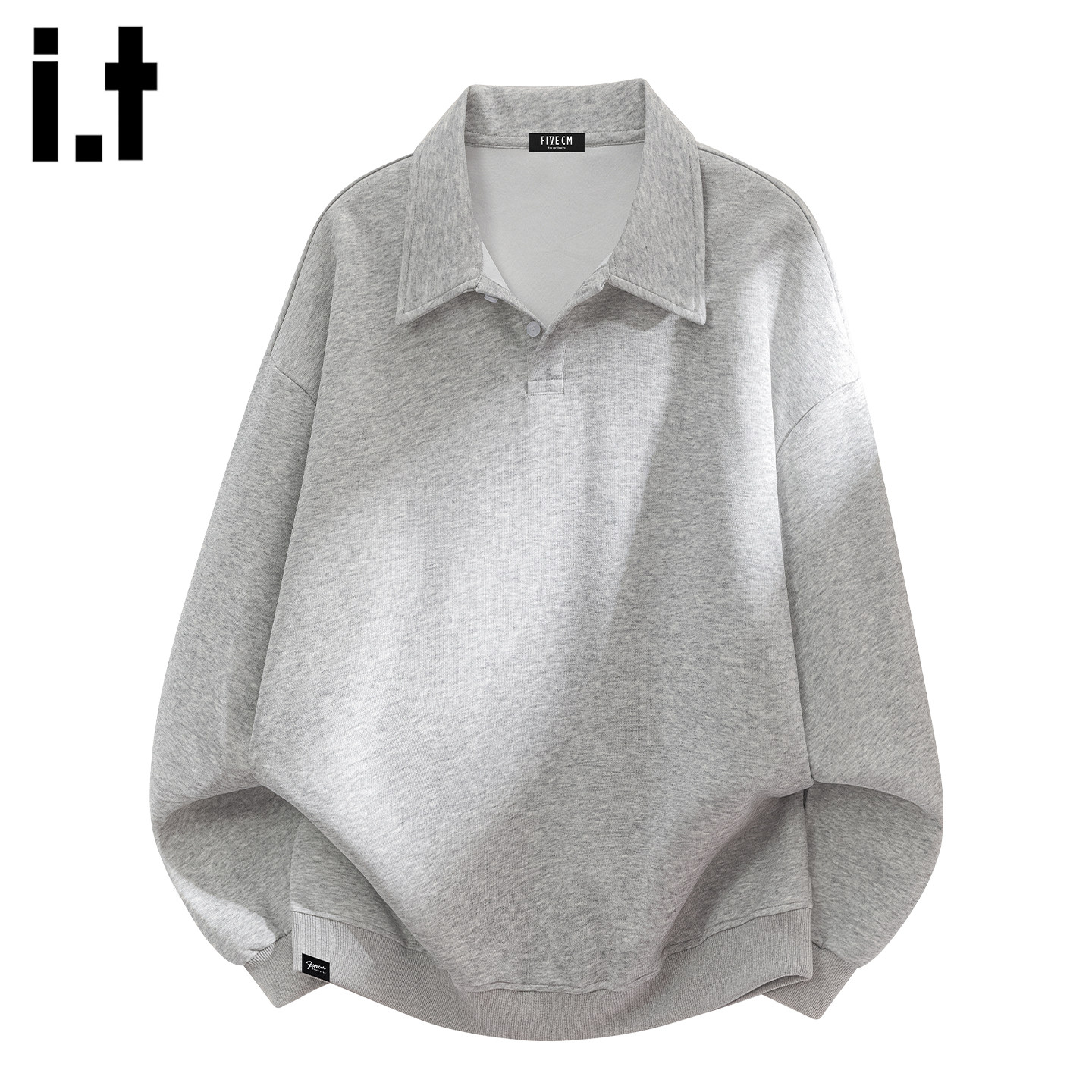 it :5cm/FIVECM重磅老钱风纯色长袖POLO衫男春季宽松百搭翻领卫衣