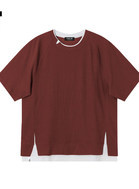 it：5cm/FIVECM美式潮牌红色假两件短袖t恤男款2025夏季宽松上衣