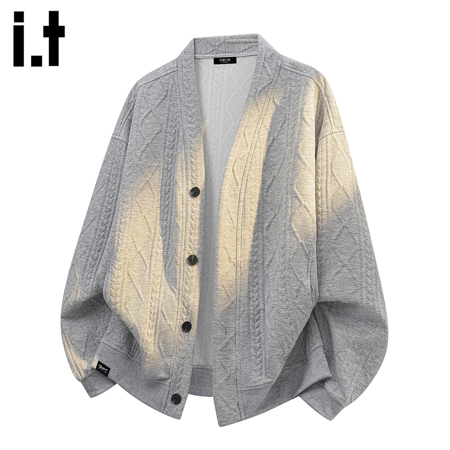 it :5cm/FIVECM灰色针织开衫外套休闲毛衣男款2025秋冬季宽松上衣