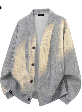 it :5cm/FIVECM灰色针织开衫外套休闲毛衣男款2025秋冬季宽松上衣