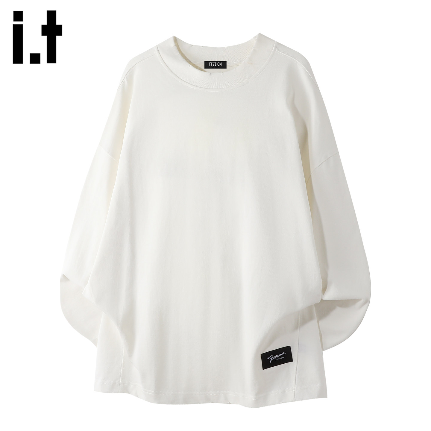 it :5cm/FIVECM全棉白色圆领长袖t恤男士2025秋冬宽松高级感上衣