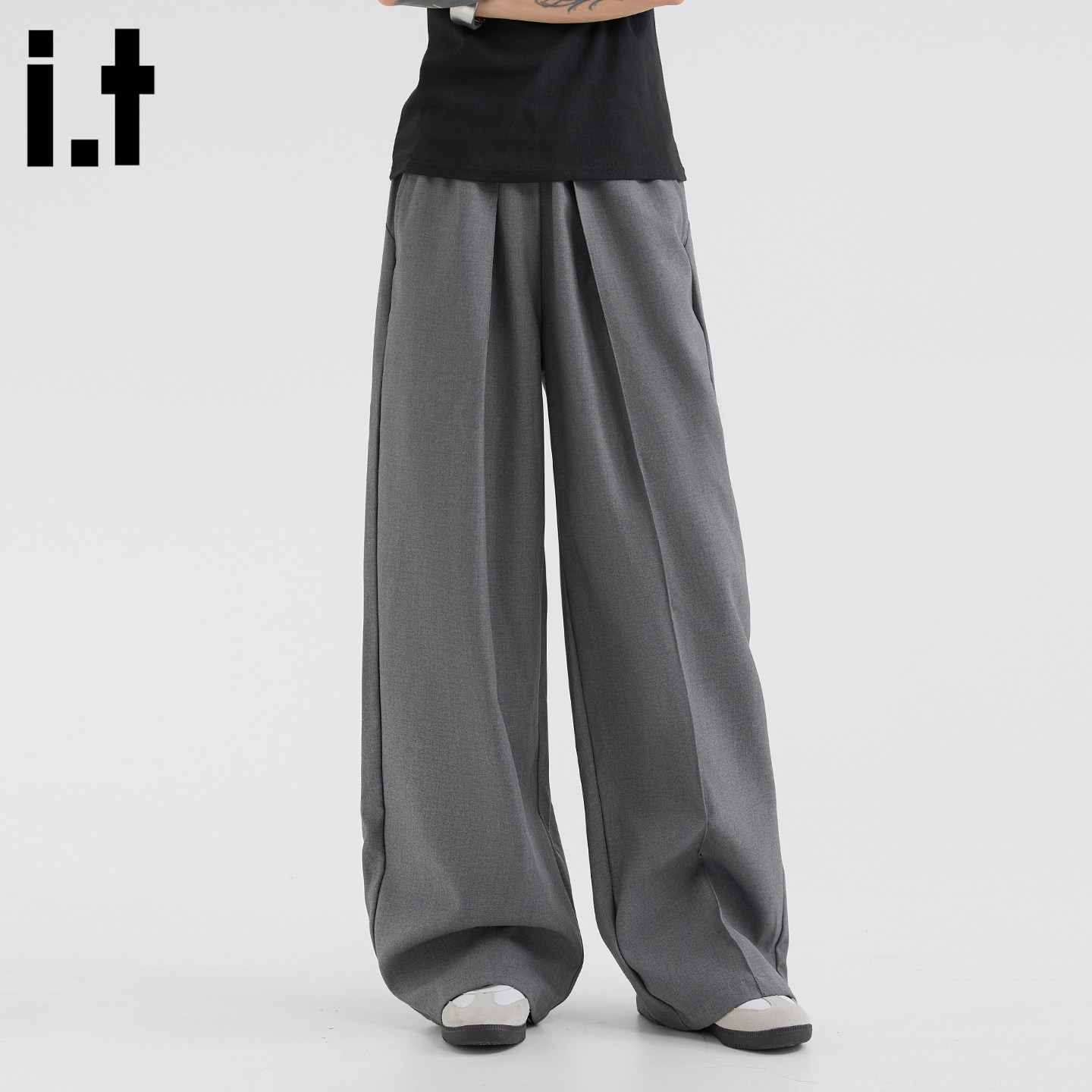 it :5cm/FIVECM灰色宽松西装裤男女款2026新款夏季休闲阔腿裤长裤