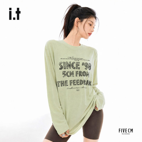 it Fivecm2026新款美式复古风字母印花长袖T恤宽松设计感上衣-hz