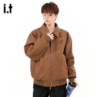 it :5cm/FIVECM工装皮衣外套男新款春季翻领棒球服美式飞行夹克服