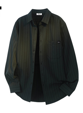 it :5cm/FIVECM百搭黑色翻领长袖条纹衬衫男士2025春秋款宽松上衣