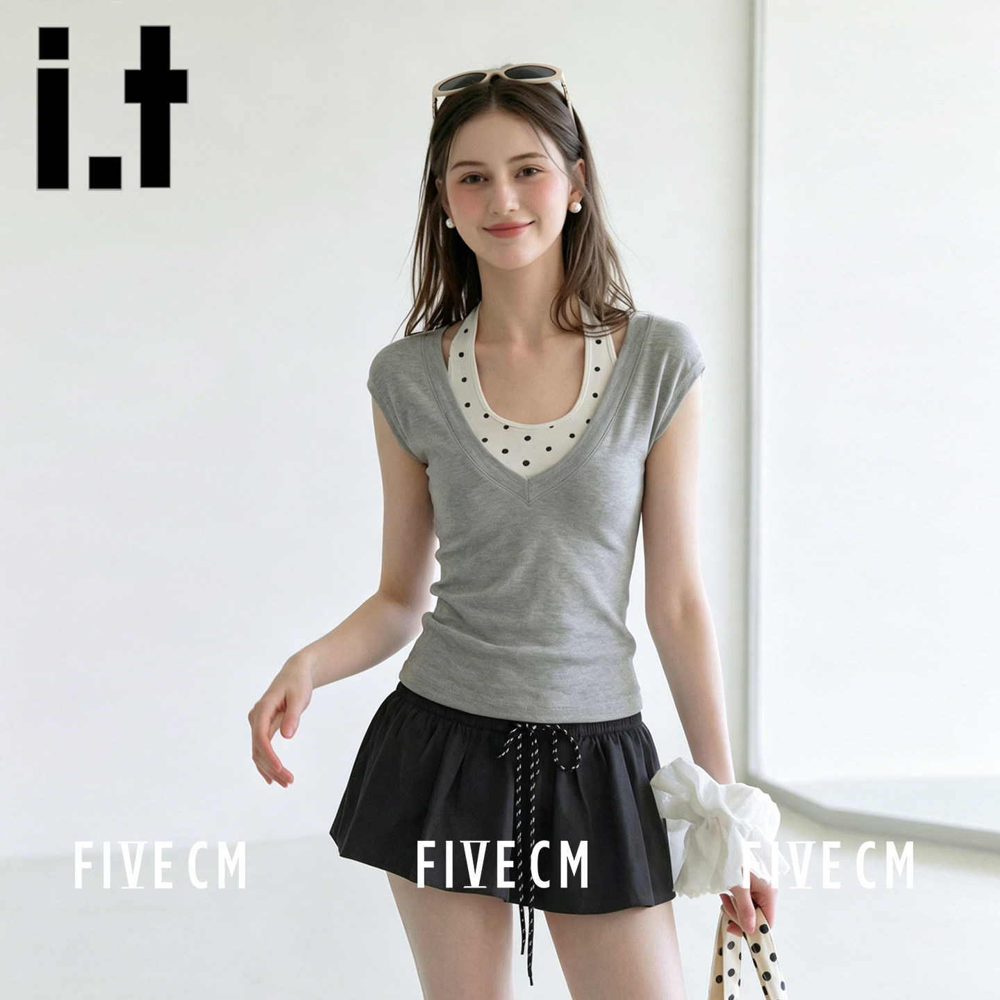 itFIVECM法式修身短袖上衣女