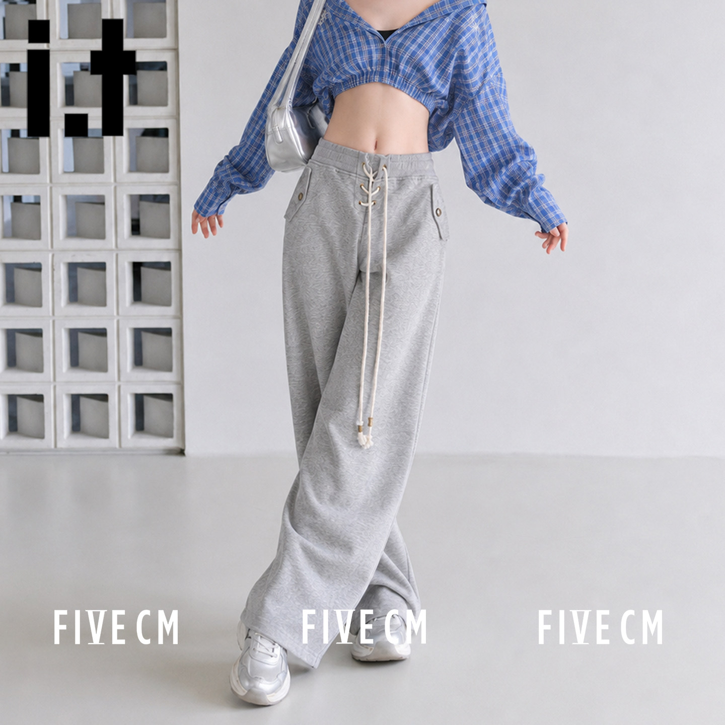 it FIVECM设计感抽绳阔腿休闲裤秋季女款慵懒松弛感百搭运动卫裤