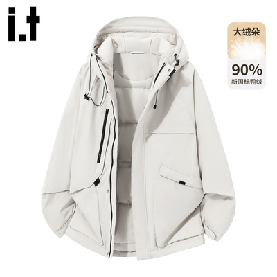 it白色连帽工装羽绒服