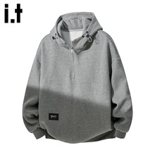 it :5cm/FIVECM时尚灰色半拉连连帽长袖卫衣男士2025秋冬宽松上衣