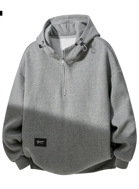 it :5cm/FIVECM时尚灰色半拉连连帽长袖卫衣男士2025秋冬宽松上衣