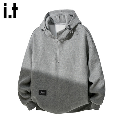 时尚灰色半拉连帽长袖卫衣