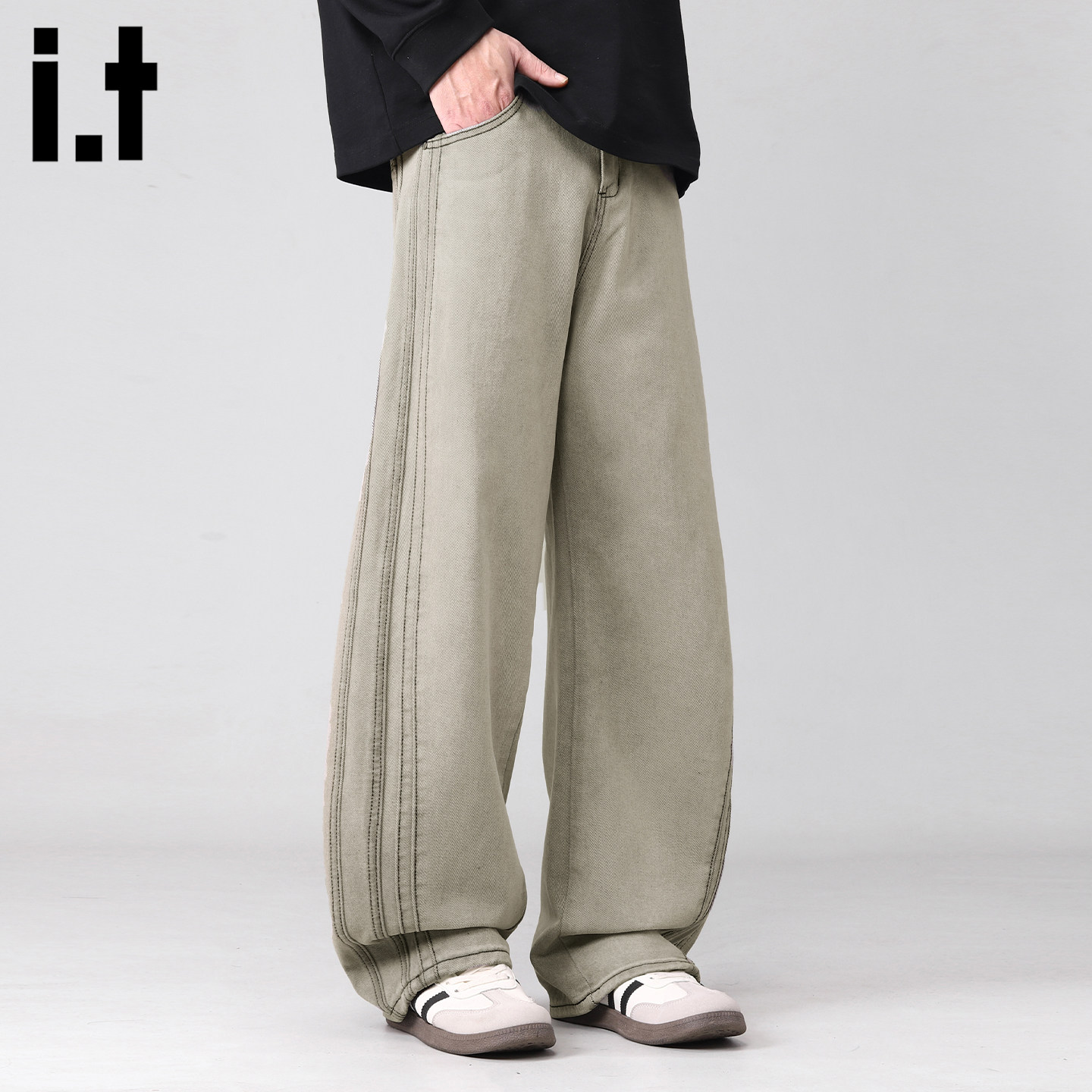 it :5cm/FIVECM美式复古做旧水洗牛仔裤男显瘦裤子阔腿裤百搭长裤