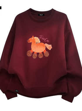 it :5cm/FIVECM高级感新年红色卫衣女26春季新款圆领宽松慵懒卫衣