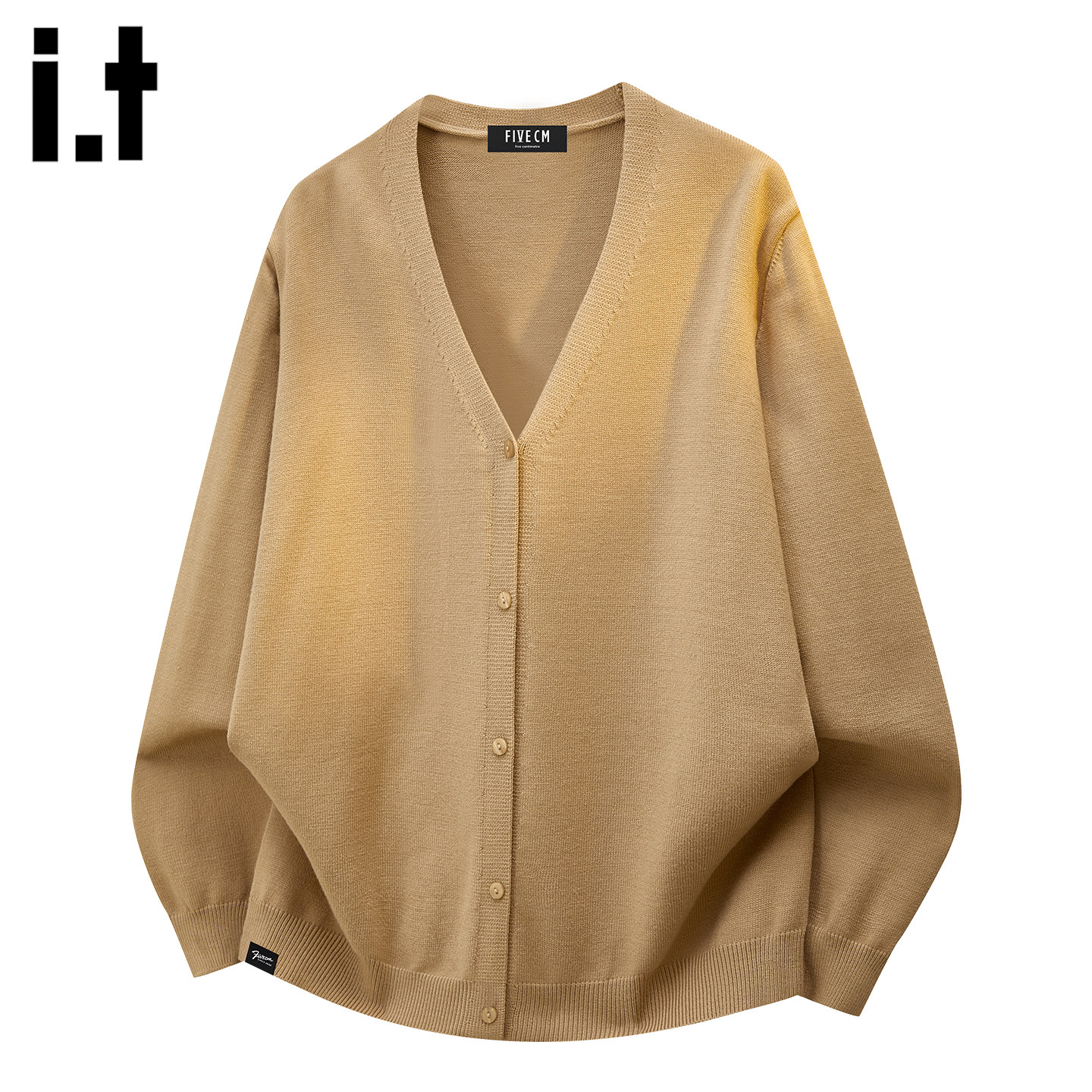it :5cm/FIVECM粉色v领毛衣外套男款秋冬季慵懒休闲针织开衫上衣