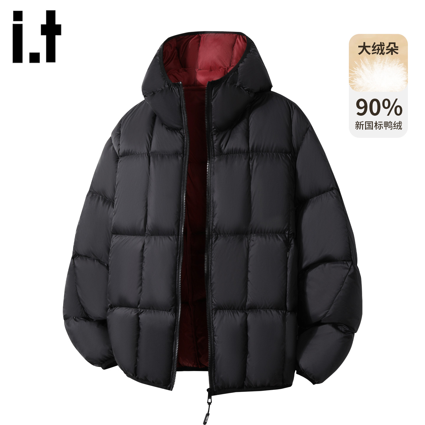 it5cm黑色连帽羽绒服