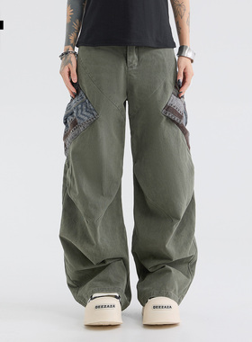 it :5cm/FIVECM军绿色贴布工装裤男女款2025秋酷飒风阔腿宽松长裤