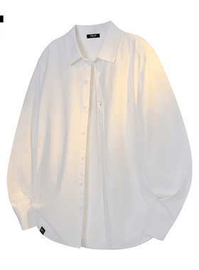 it :5cm/FIVECM白色翻领单排扣长袖衬衫男士2025春秋宽松衬衣上衣