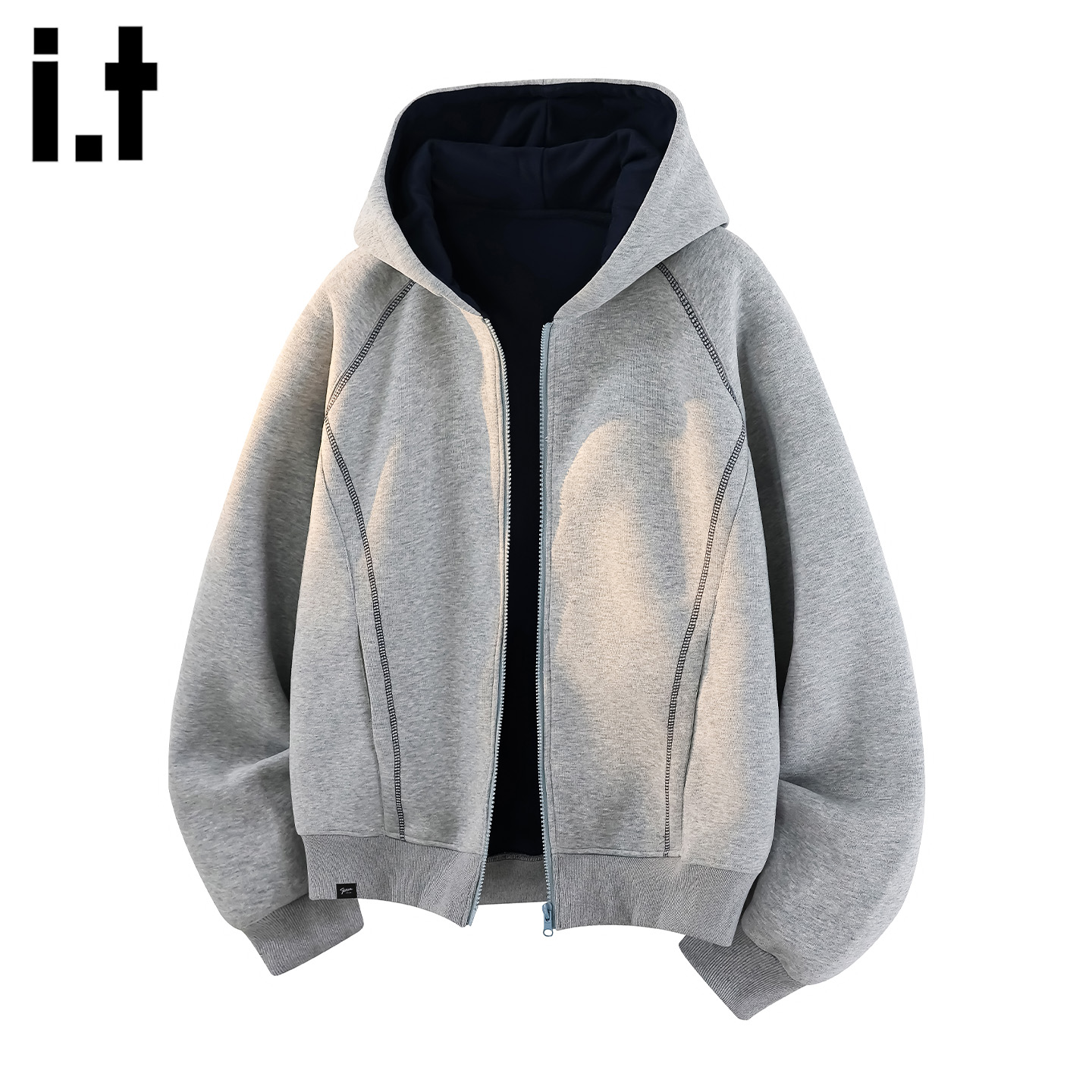 时尚撞色连帽开衫长袖卫衣男