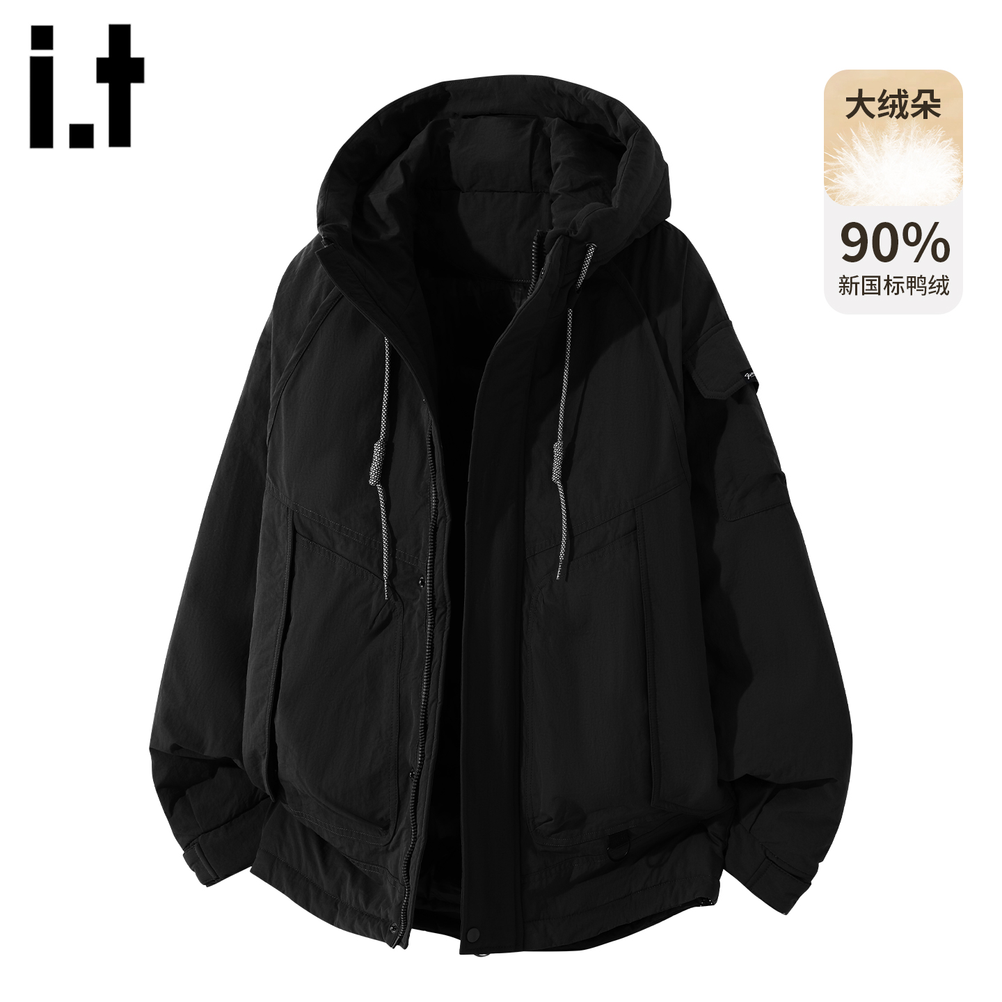 it5cm黑色连帽羽绒服