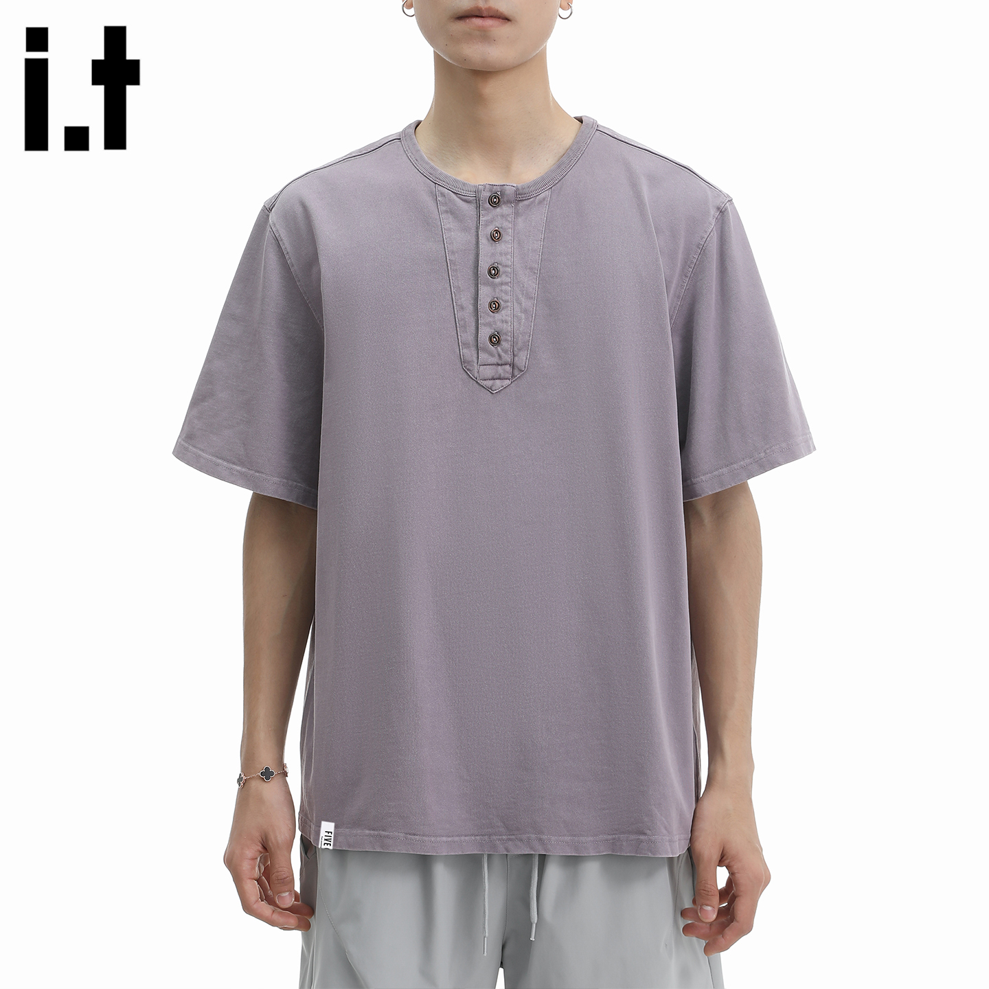IT5cm美式紫色T恤男女同款