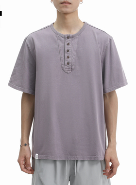 it：5cm/FIVECM男女同款美式紫色t恤女2025新款圆领宽松情侣上衣