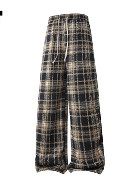 it :5cm/FIVECM复古毛呢格子直筒休闲裤男款2025秋冬季美式阔腿裤