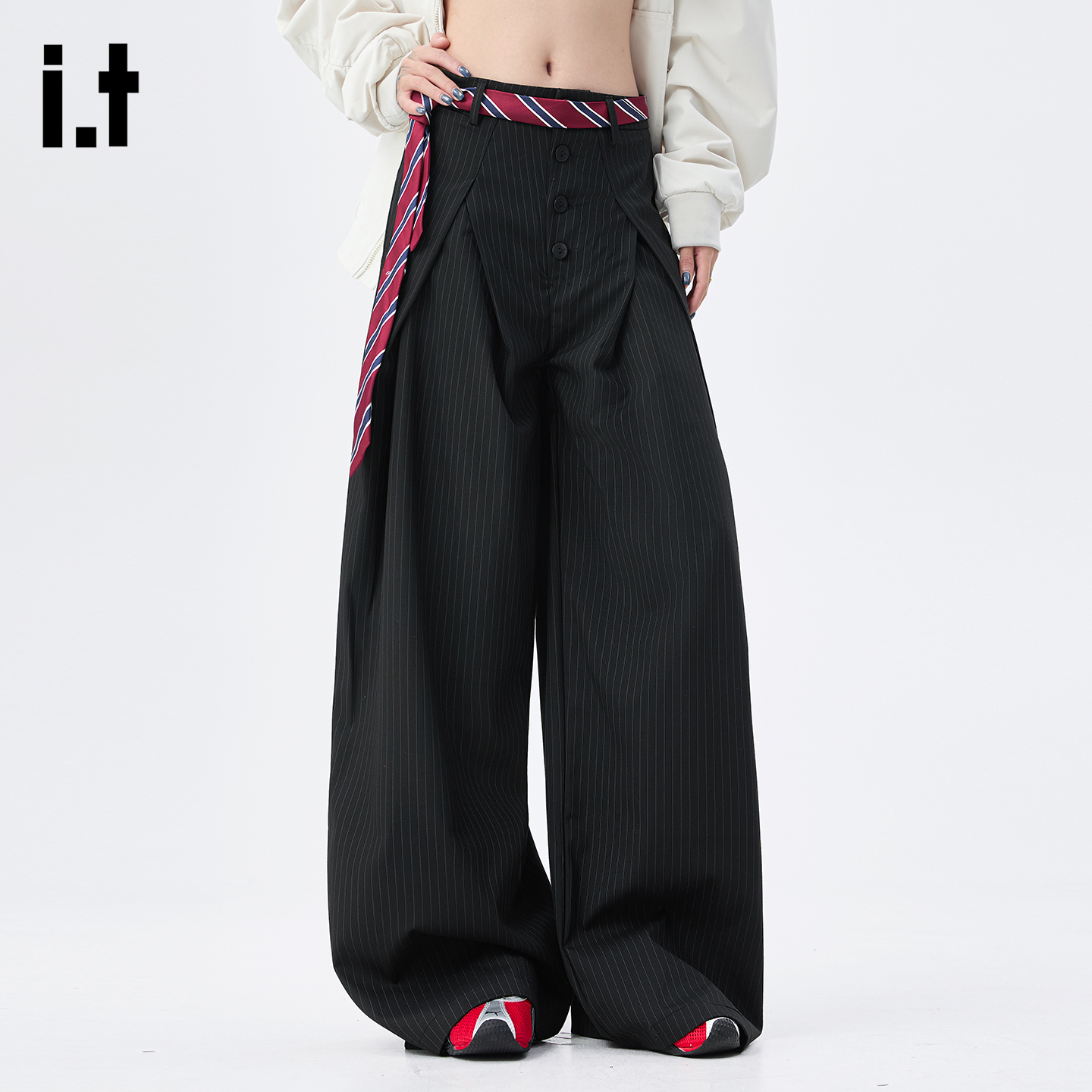 it :5cm/FIVECM美式褶皱线休闲A字版西裤老钱风宽松阔腿裤西装裤